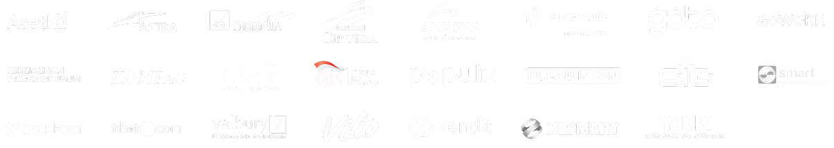 Logo perusahaan tempat anggota CIRCL&D bekerja: AsetKu, Astra, Mandiri, Ciputra, Erajaya, FIFGROUP, GoTo, GoWork, Kementerian Pekerjaan Umum, Kompas, MAP Mitra Adiperkasa, OJK, Populix, Pulau Intan, SIG, Smart Agribusiness and Food, StickEarn, tiket.com, Valbury, Vilo, Xendit, XL Smart, dan YKK.
